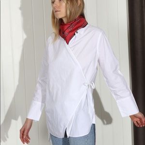 Ganni Olayan Poplin Wrap Button Top